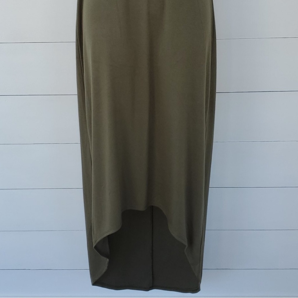 G.I.L.I. Olive Green Sleeveless Asymmetrical V-Neck Dress – Size M - Picture 4 of 12